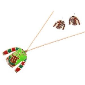 REINDEER SWEATER PENDANT CHRISTMAS NECKLACE SET Nwt
